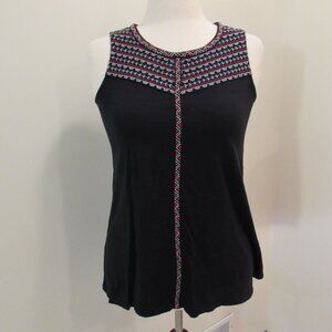 J Jill Embroidered Dipped Hem Knit Tank Cotton Blend XS